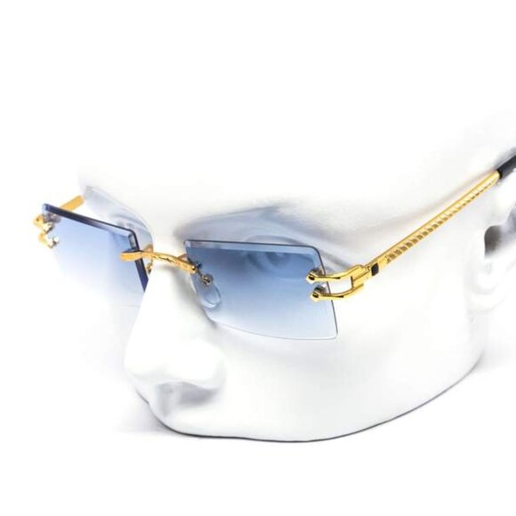 Men Sunglasses Hip Hop Gold Blue Lens‎ Fashion Retro Shades Rapper Lentes Gafas - Picture 1 of 5